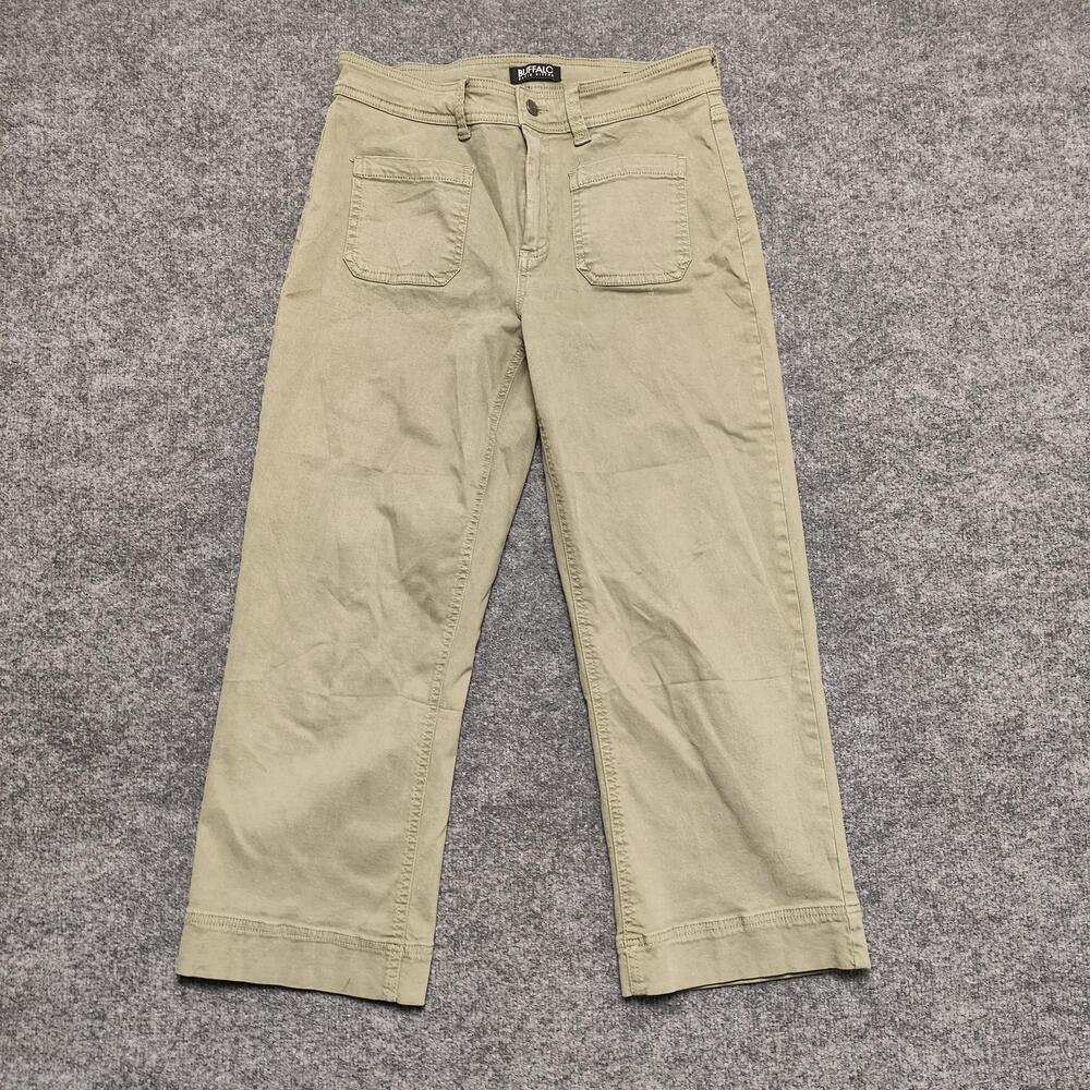 Buffalo David Bitton Pants Womens 10 Green Brigette High-Rise Crop Stretch Twill